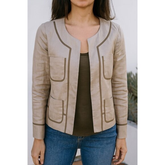 J. Crew Women’s 100% Linen Blazer Khaki 6 Small - Picture 1 of 8